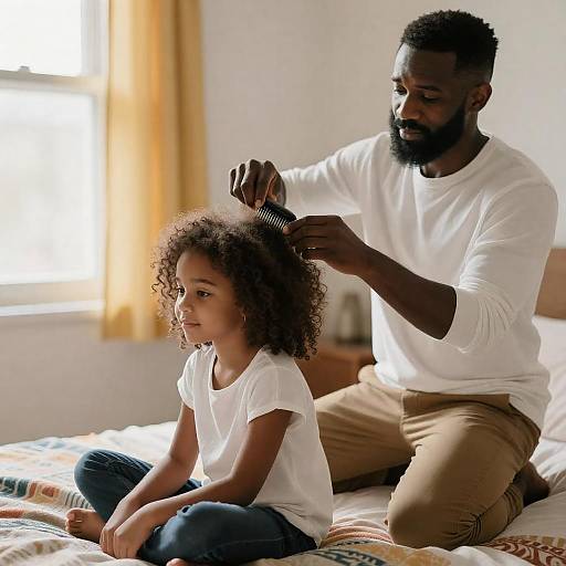 Father Combing Daughter's Curly Hair