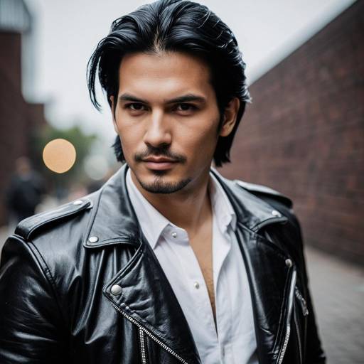 Man in Black Leather Jacket with Intense Gaze