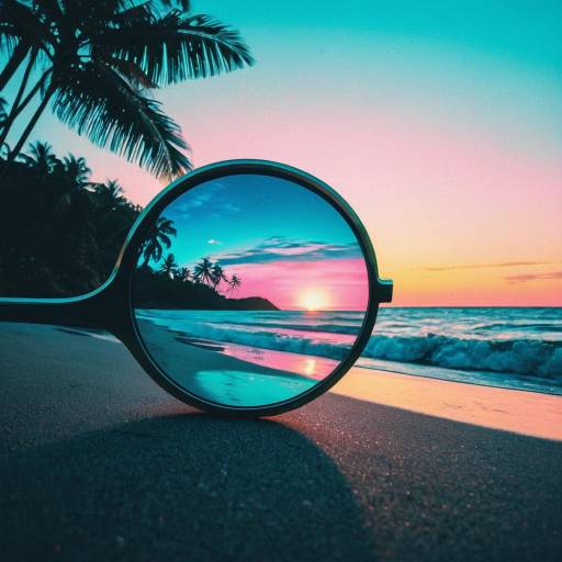 Synthwave Tropical Beach Sunrise Through Sunglasses