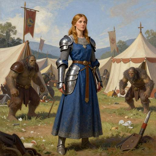 Armored Woman in Medieval Orc Camp
