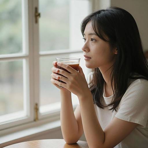 Serene Woman by Window with Drink