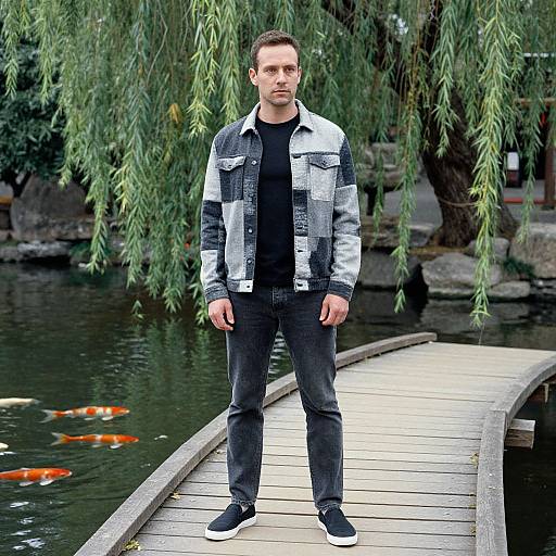 Contemplative Man by Koi Pond