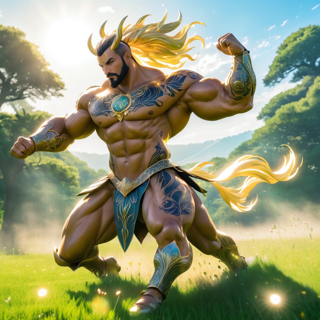 Dynamic Noble Centaur in Sunlit Meadow