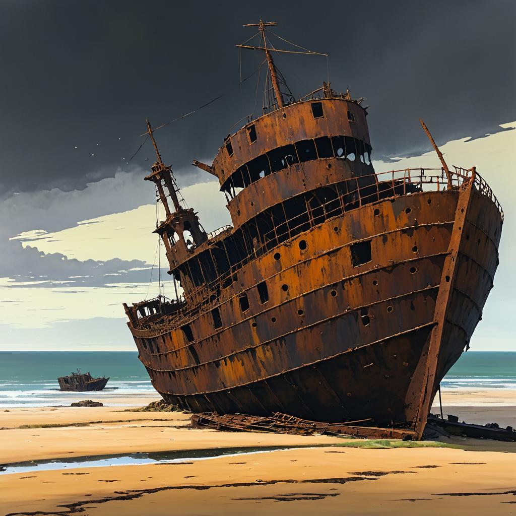 Post-Apocalyptic Shipwreck Landscape Art