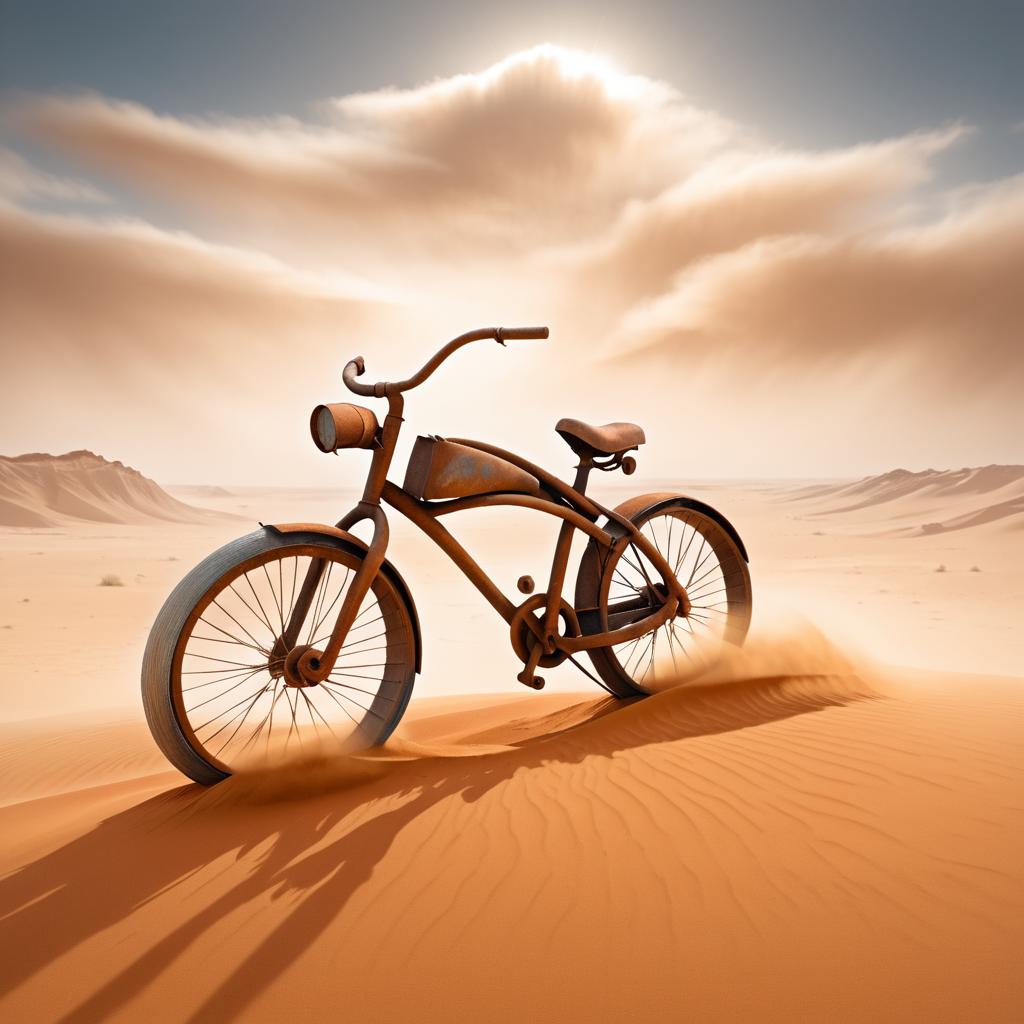 Mysterious Rusted Bicycle in Desert Scene