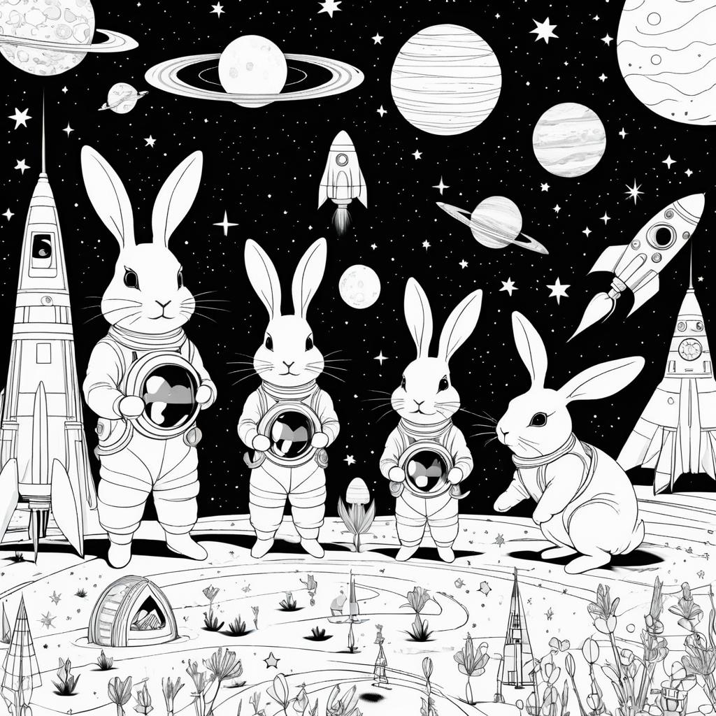 Whimsical Rockets and Happy Rabbits