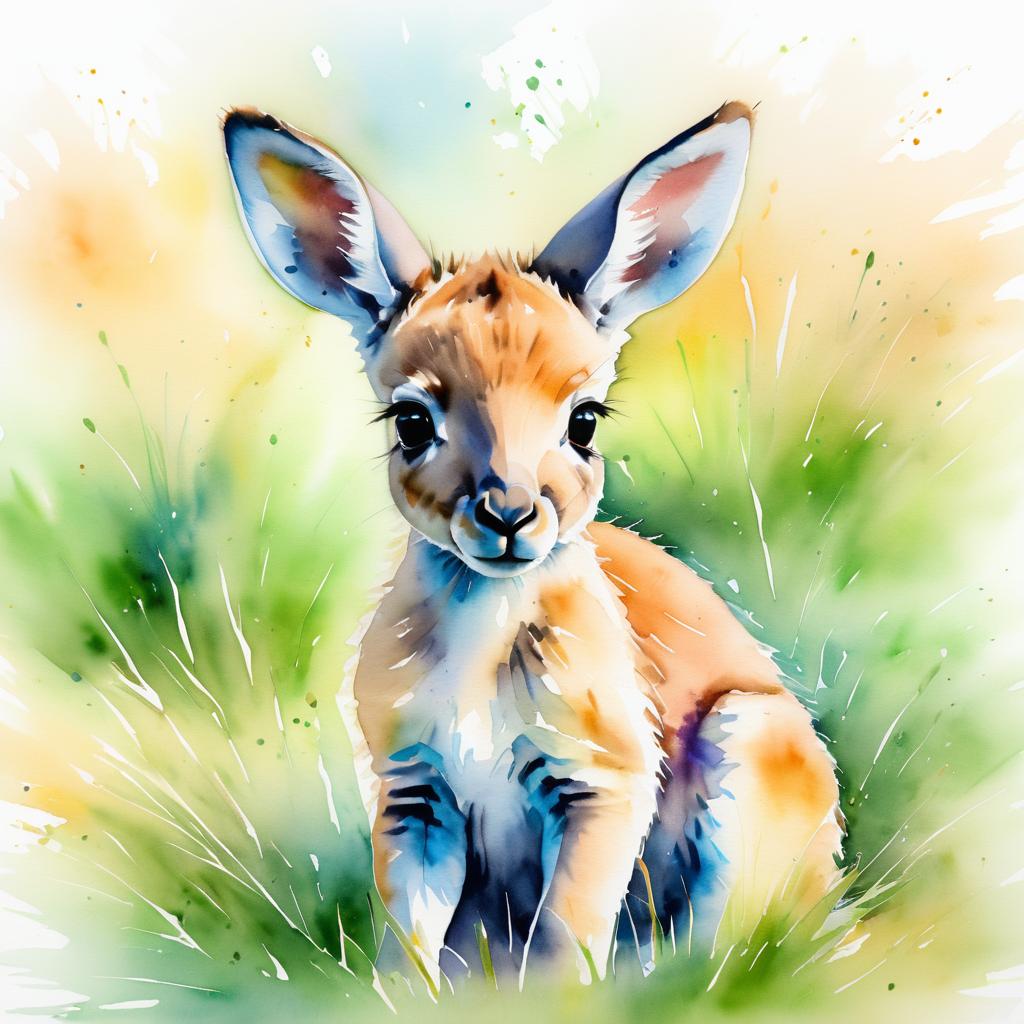 Vibrant Watercolor Baby Kangaroo Joey