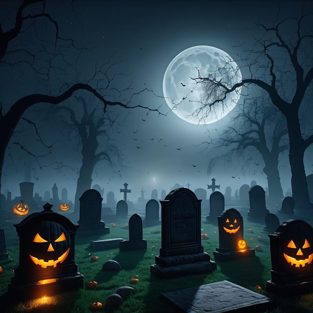 Eerie Halloween Night in a Graveyard