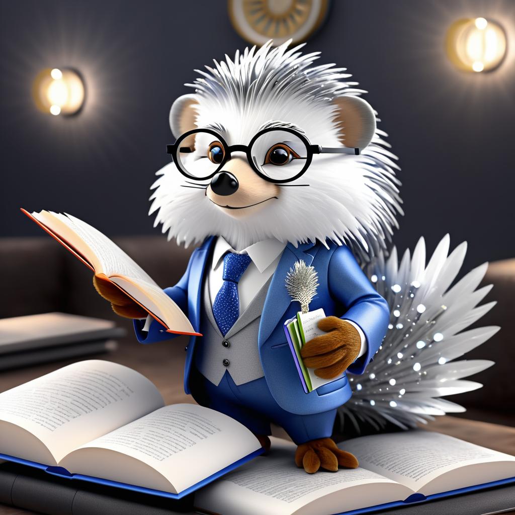 Wise Hedgehog in Tailored Suit with Book