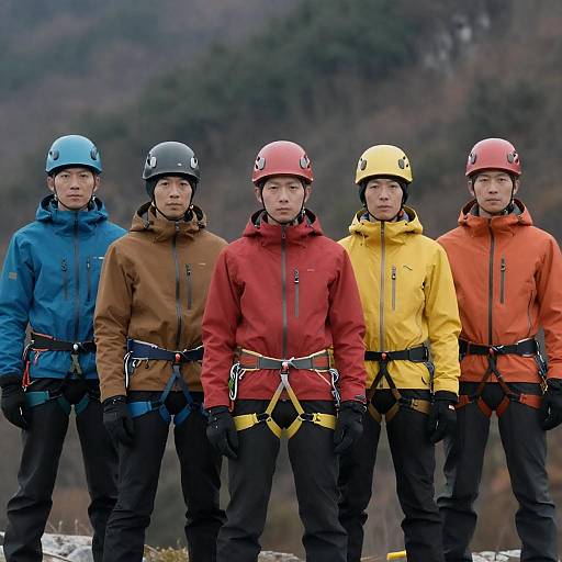 Group of Climbers in Colorful Winter Gear