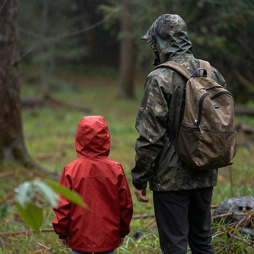 Two People in Rainy Forest