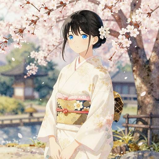 Serene Girl in Traditional Kimono