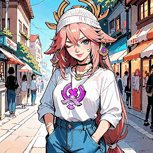 Street Beanie Yae Miko Character Portrait