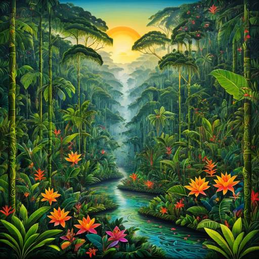 Amazon Rainforest at Dawn Fine Detail Painting