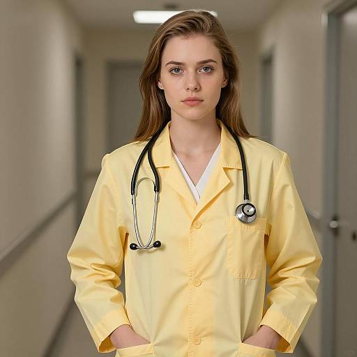 Young Female Doctor in Yellow Lab Coat