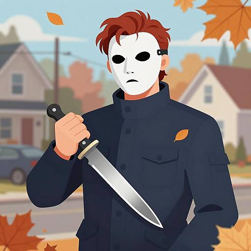 Mysterious Man with Knife in Autumn Scene