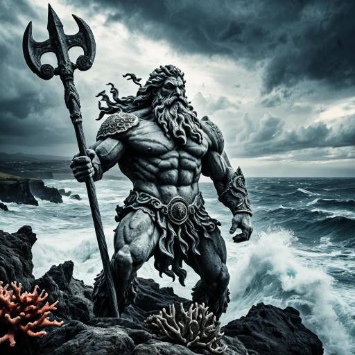 Statue of Poseidon on Rugged Coastline