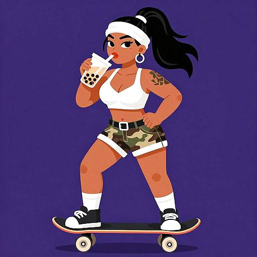 Dynamic Hip-Hop Skate Girl Illustration