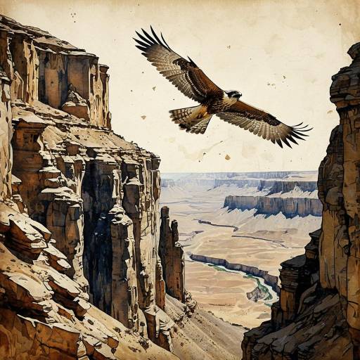 Falcon Soaring Over Desert Cliffs