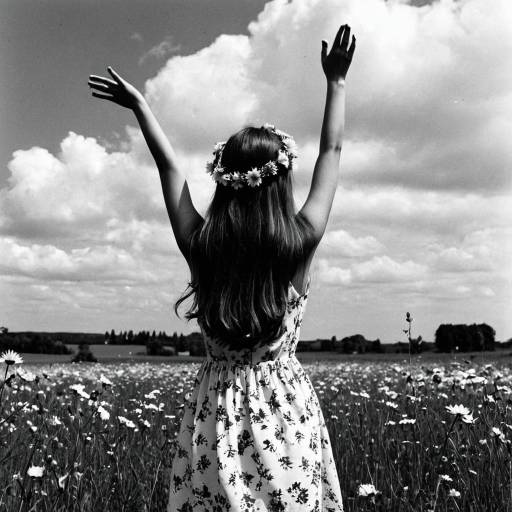 Monochrome Girl in Flower Field