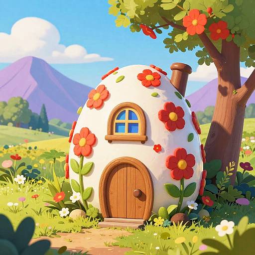 Whimsical Flower-Covered Egg House