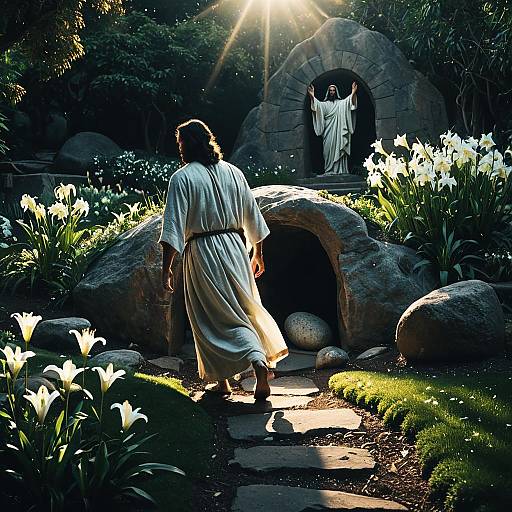 Resurrected Jesus Leaving the Empty Tomb