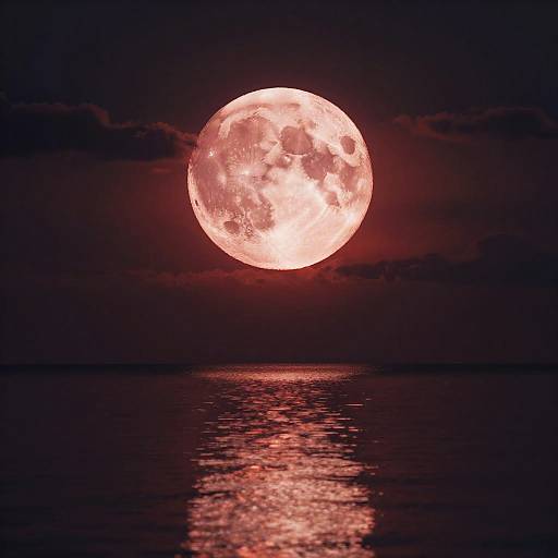 Red Haloed Moon Over Calm Lake