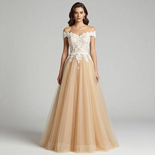 Elegant Gold Tulle Off-Shoulder Dress