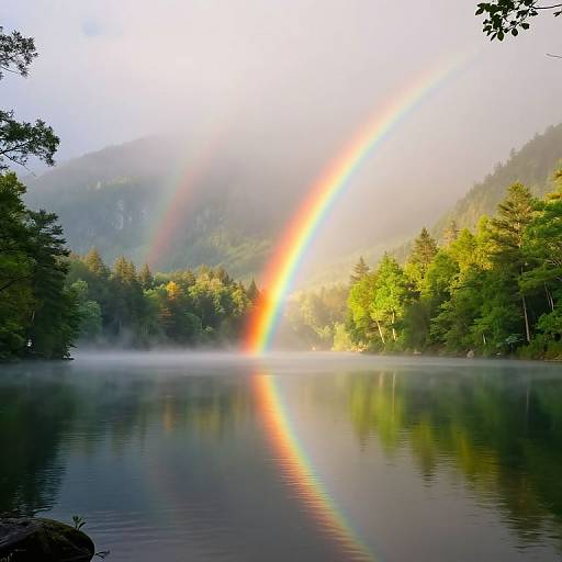 Serene Mountain Lake with Rainbow