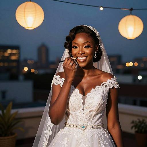 Radiant African Bride on Twilight Rooftop