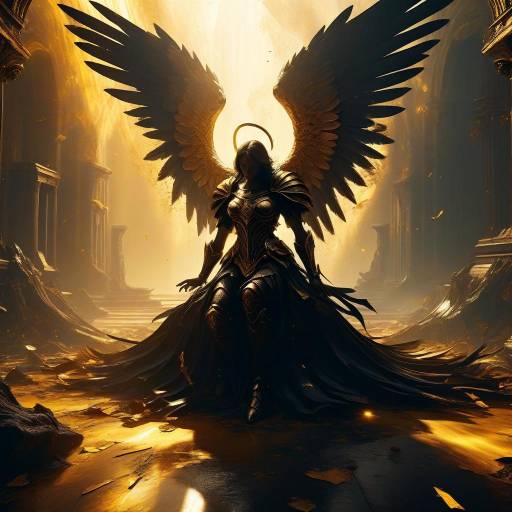 Dark Angel in Golden Armor with Wings
