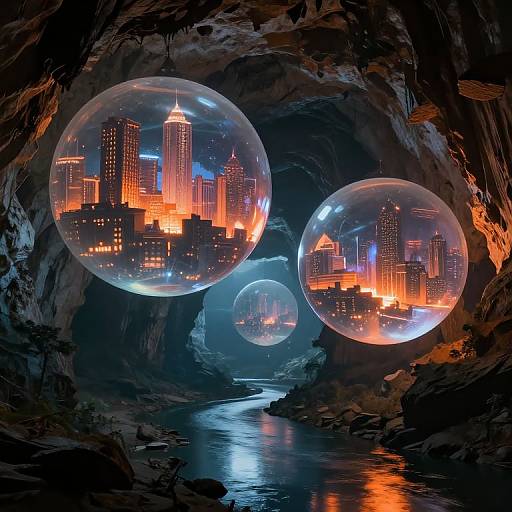 Translucent Spheres Housing Virtual Cities