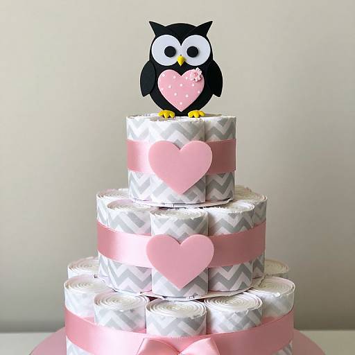 Pink Grey Chevron Tiered Diaper Cake