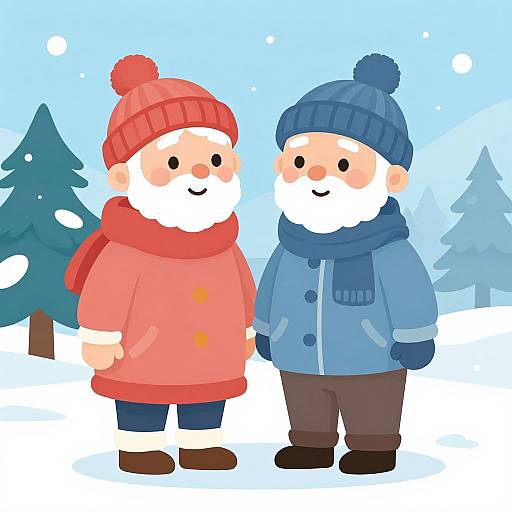 Cute Elderly Couple in Winter Suits