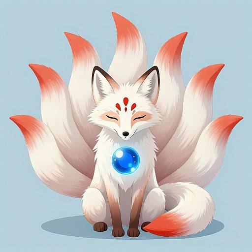 Majestic White Fox with Red Tails