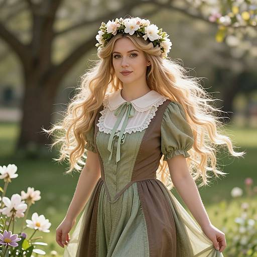 Enchanting Woman in Sunlit Garden