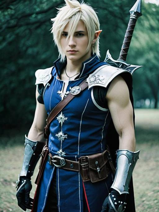 Male Final Fantasy Cosplayer in Detailed Costume