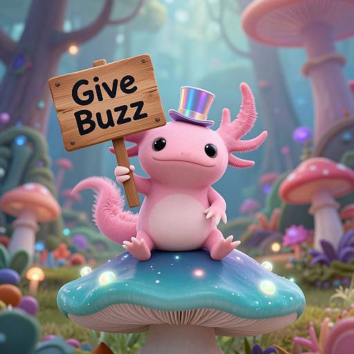 CGI cartoon of a pink, cute, dragon-like creature with a top, holding a 
