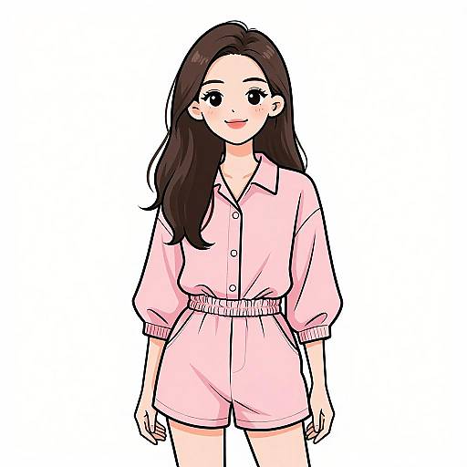 Smiling Woman in Pink Romper Illustration