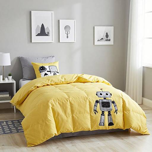 Robot-Themed Yellow Grey Kids Bedding