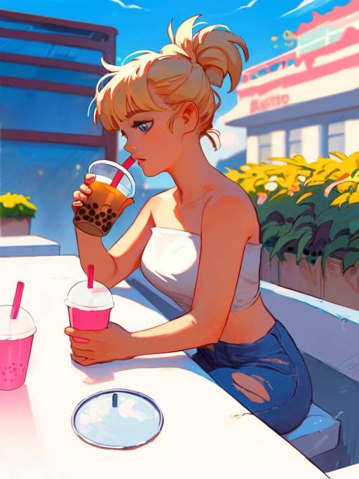 Stylish Young Woman on Rooftop Terrace