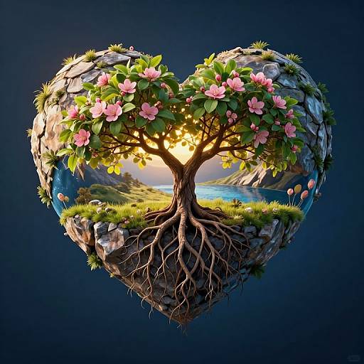 Heart-Shaped Earth with Glowing Tree