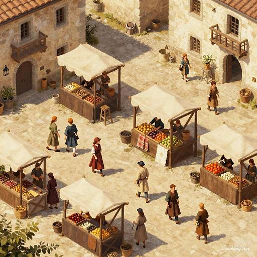 Isometric Medieval Market Square Scene