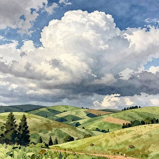 Ominous Clouds Over Rolling Hills