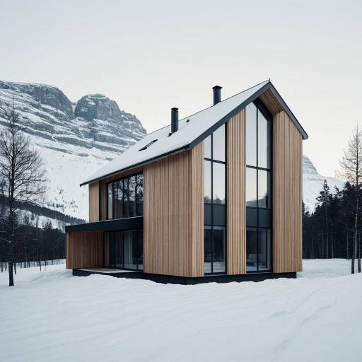 Modern Scandinavian Wooden House in Snowy Mountain Landscape