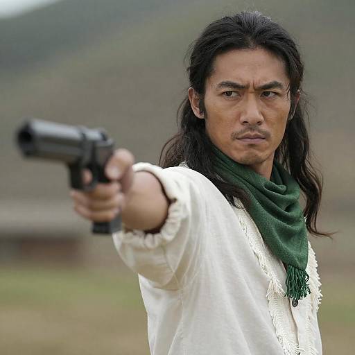 Serious Long-Haired Man in Nature