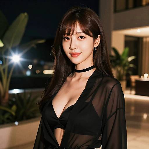 Luxurious Night: Korean Woman in Sheer Robe