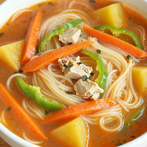 Vibrant Bowl of Steaming Noodle Soup