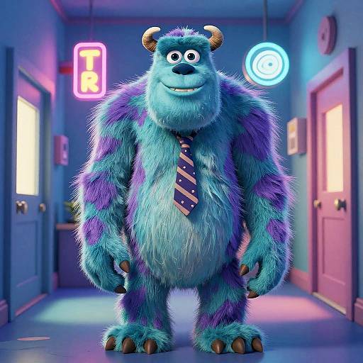 Purple Guy in Neon Monster Hallway