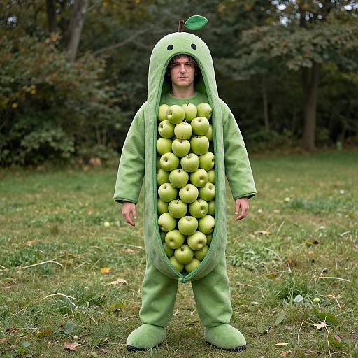 Man in Green Apple Pea Pod Costume